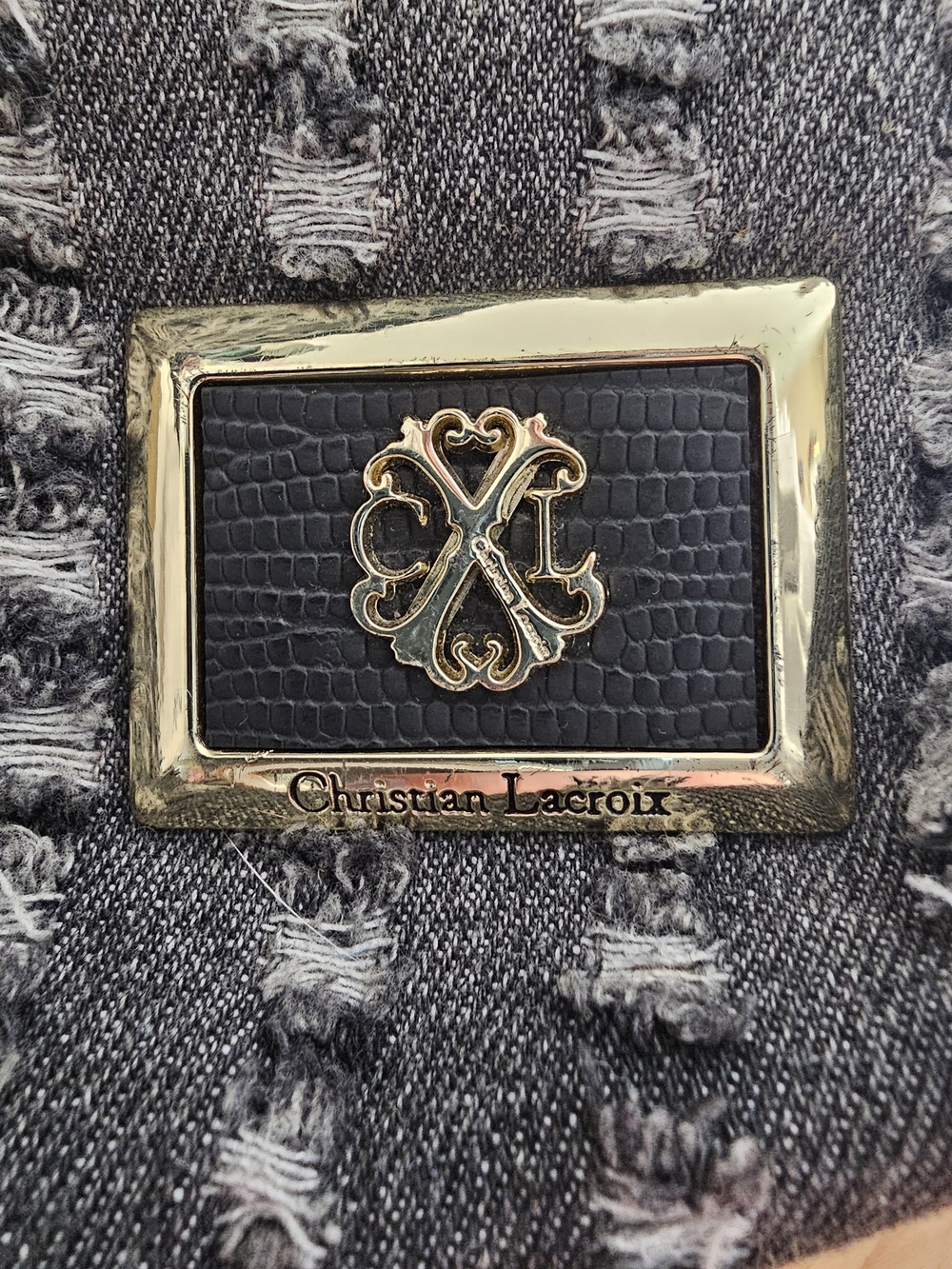 Christian Lacroix Black and White Patterned Hobo Bag with Gold Accents - Picture 4 of 6